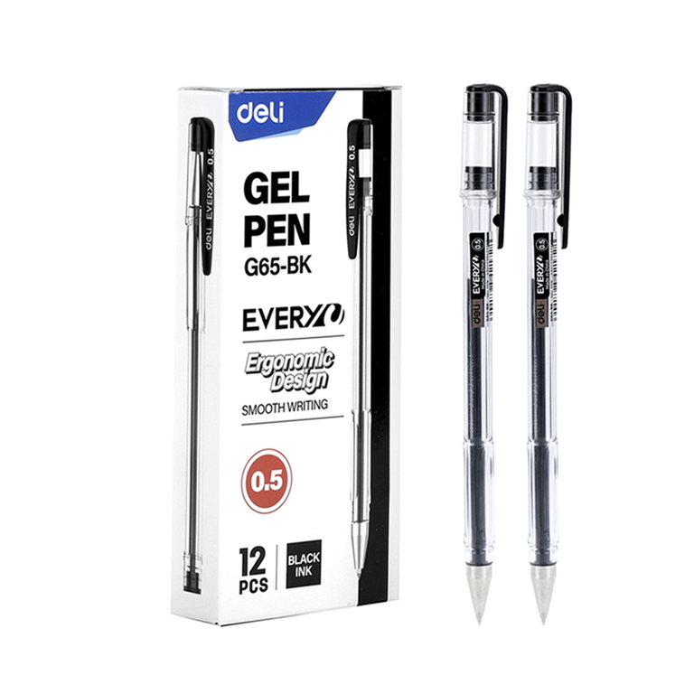 Ручка гелева DELI G65-Bk чорна 0,5мм прозорий корпус